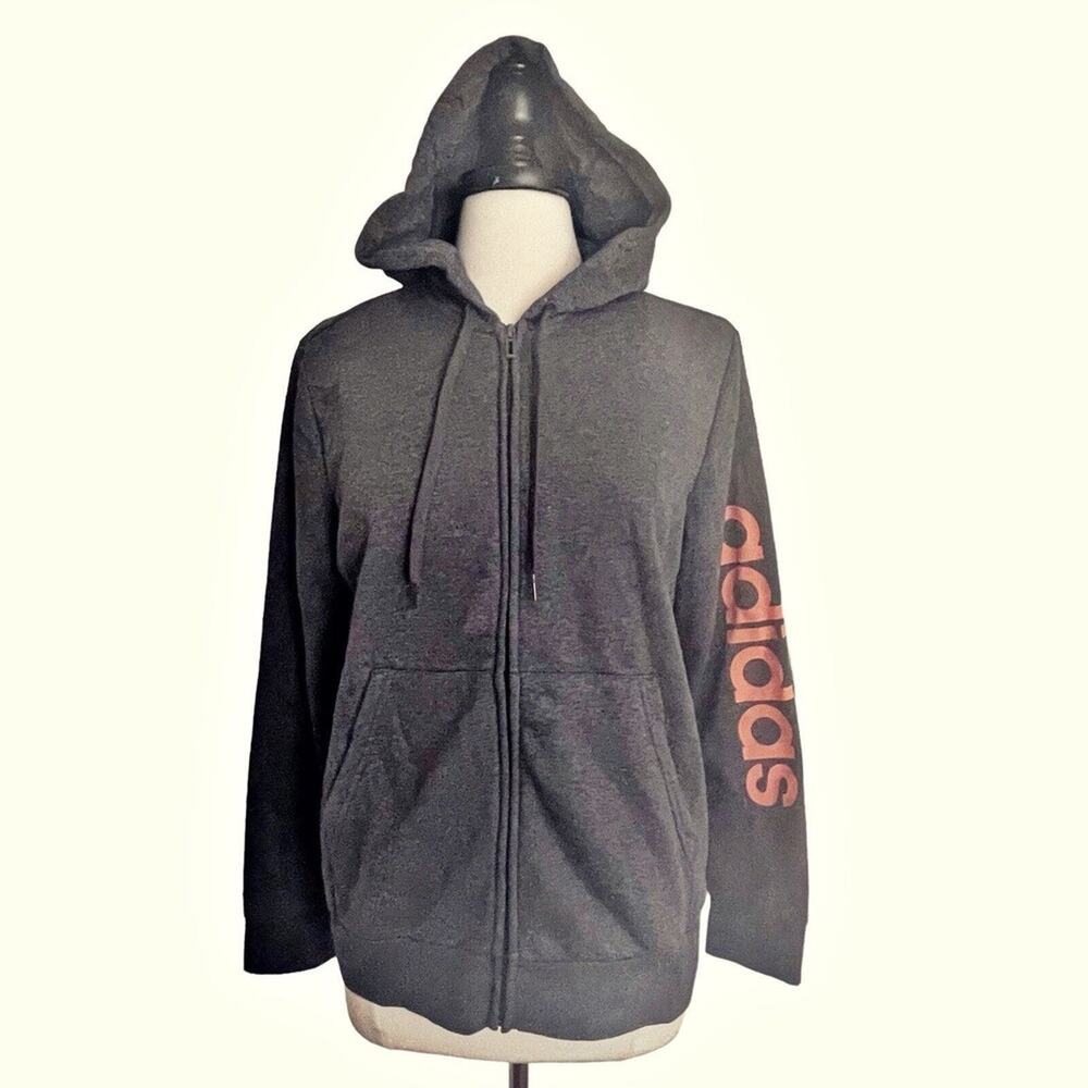 Adidas Hoodie‎ Full Zip Dark Gray Full Zip Jacket Sz XL Spellout on Sleeve…
